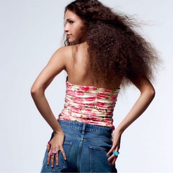 NWT Zara Blogger’s Favorite Floral Draped Sweetheart Neckline Strapless Bodysuit - Picture 4 of 16